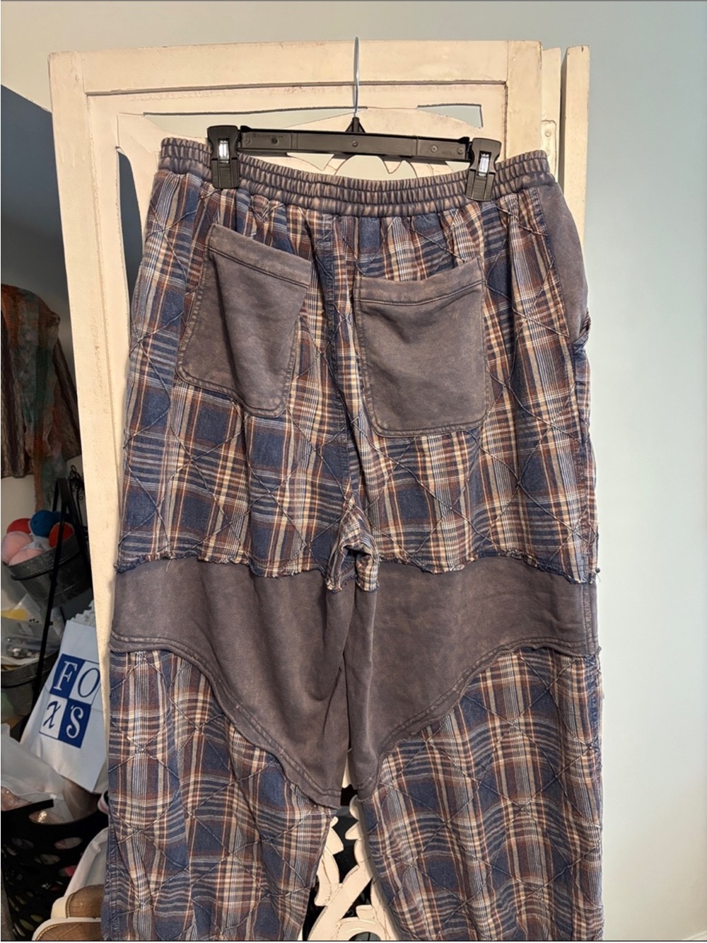 New Oli & Hali Navy Washed Plaid Cabin Kind Terry Patchwork Pants | Large - Picture 16 of 16